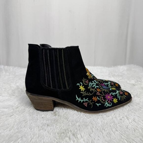 DIBA / black multicolored floral embroidered almond toe ankle booties / 8.5 - Picture 3 of 10